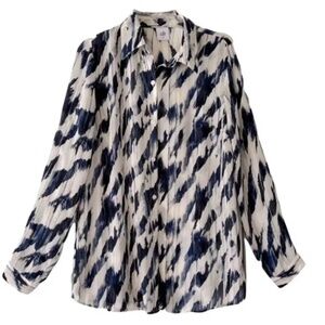 CAbi | Long Sleeve Moody Blues Watercolor Button Front Blouse, Medium